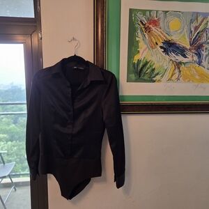 Zara Midnight Black Button-Up Bodysuit